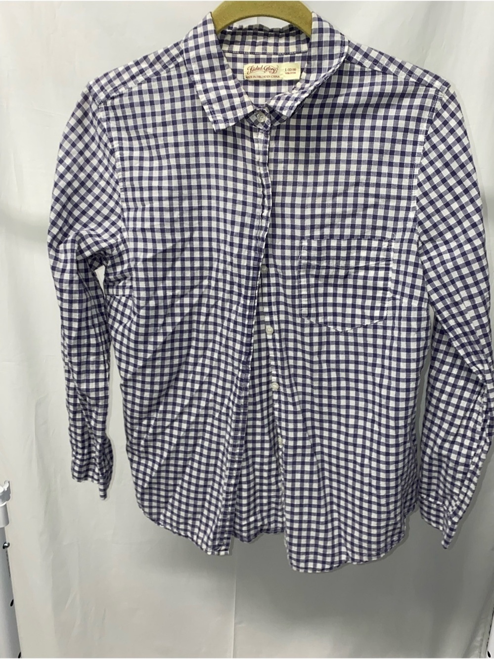 Faded Glory Navy and White Gingham Button-Down Shirt